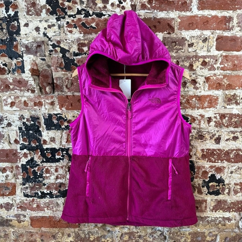 North Face Vest Hooded Sleeveless Full Zip Pinks Pockets Womens Large Fleece